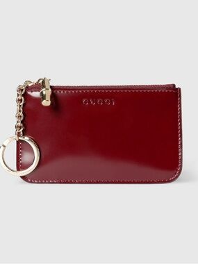 Gucci Logo  KEY POUCH CASE WITH BAMBOO Ancora Red BNIB Made in Italy